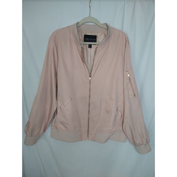 Forever 21 Jacket sz 3X pink satin full zip track jacket retro pockets 50s 80s - Picture 2 of 12